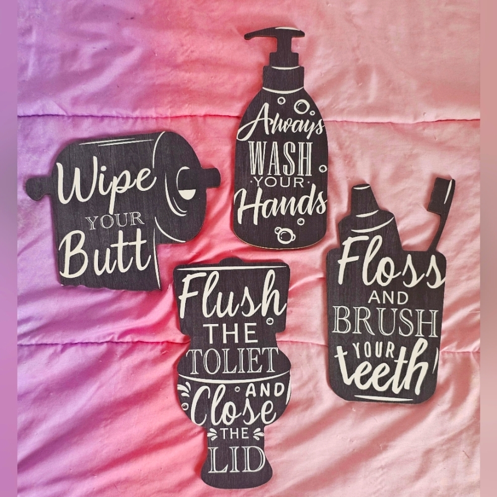 Bathroom Wall Decor Set Of 4 - Black and White